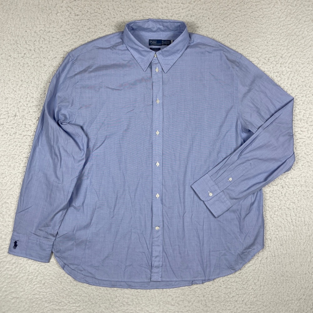 Polo Ralph Lauren Button Down Shirt Mens XXL Blue Oversize Fit End On End Cotton